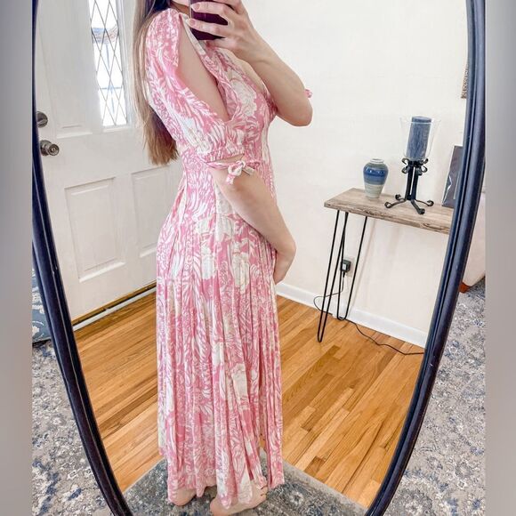 Free People Forever Always Midi Dress Floral Pink 2 - Picture 2 of 9